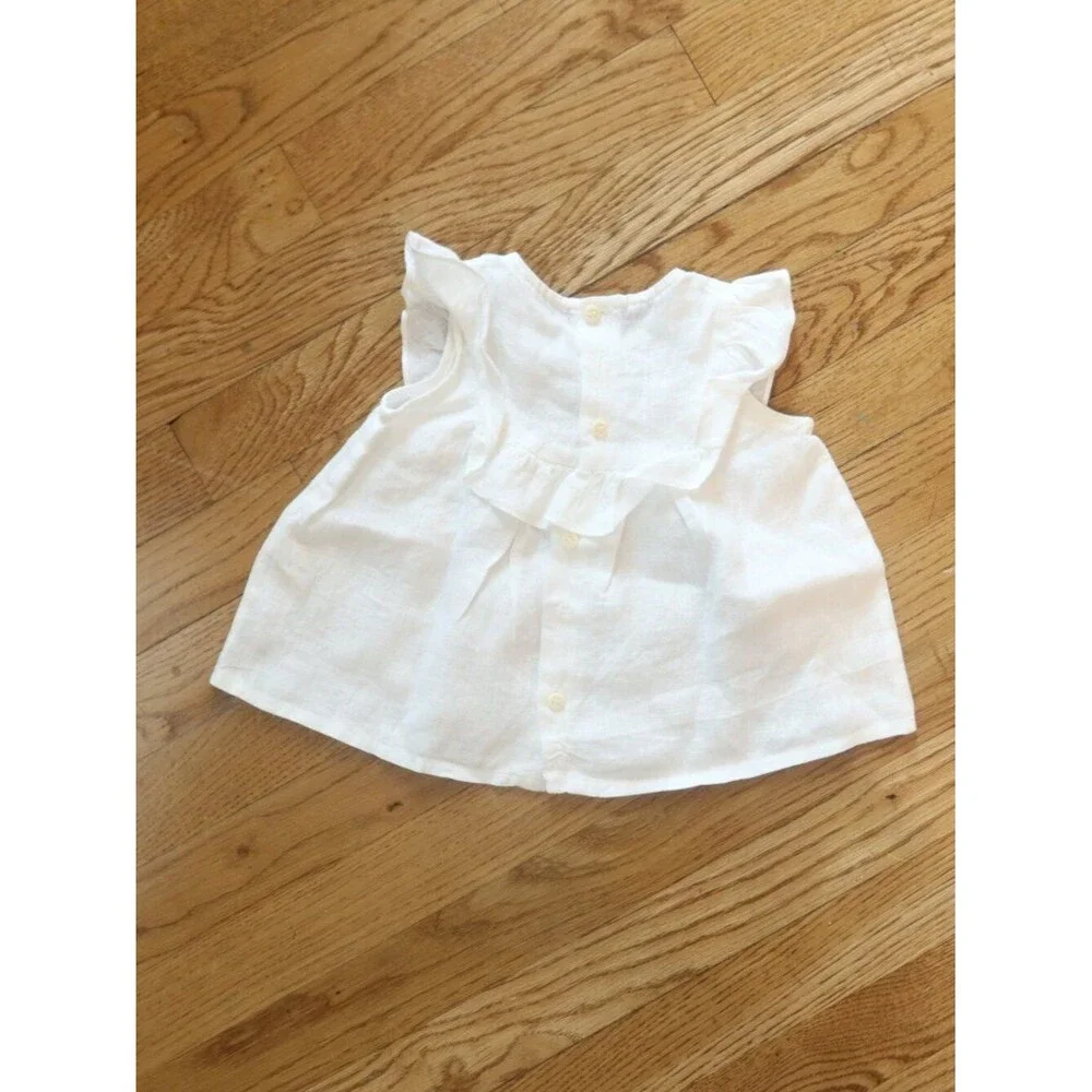 IL GUFO baby girl 2 piece set white pink 100% linen top bloomer summer event 12M